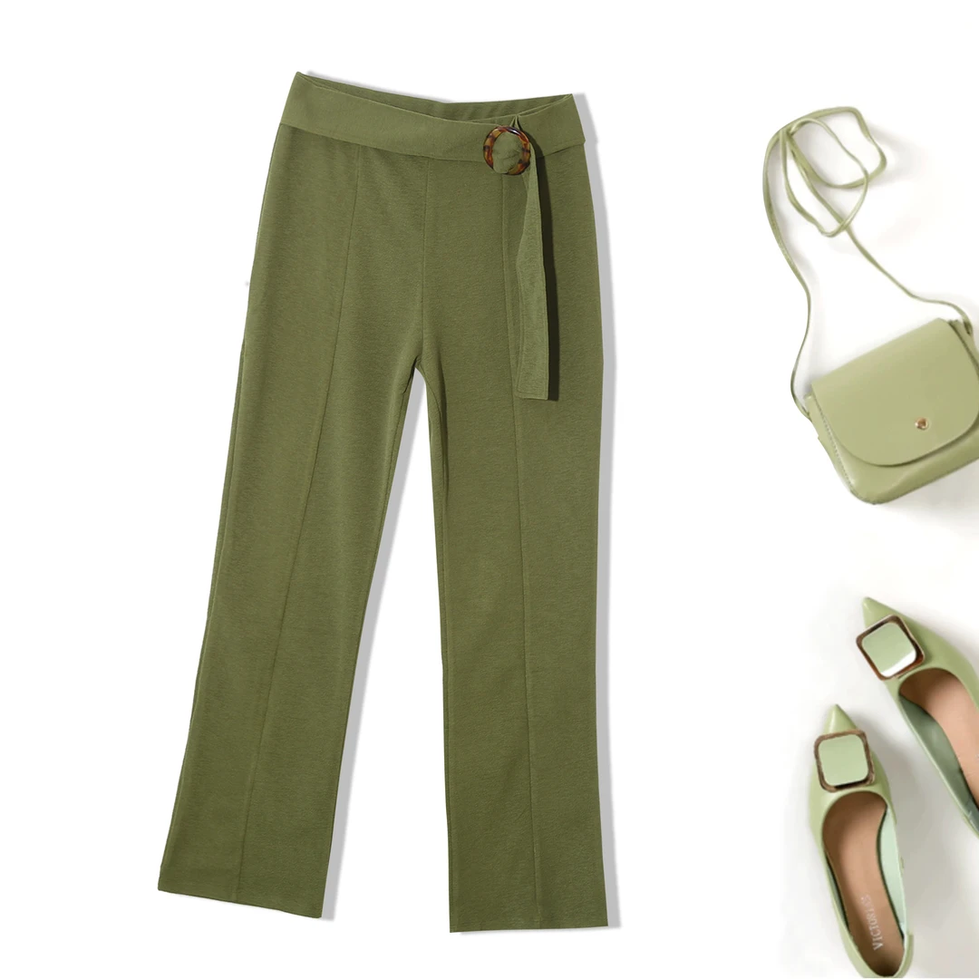 高级感开叉微喇休闲裤女士宽松垂感松紧腰气质百搭休闲春秋1F640