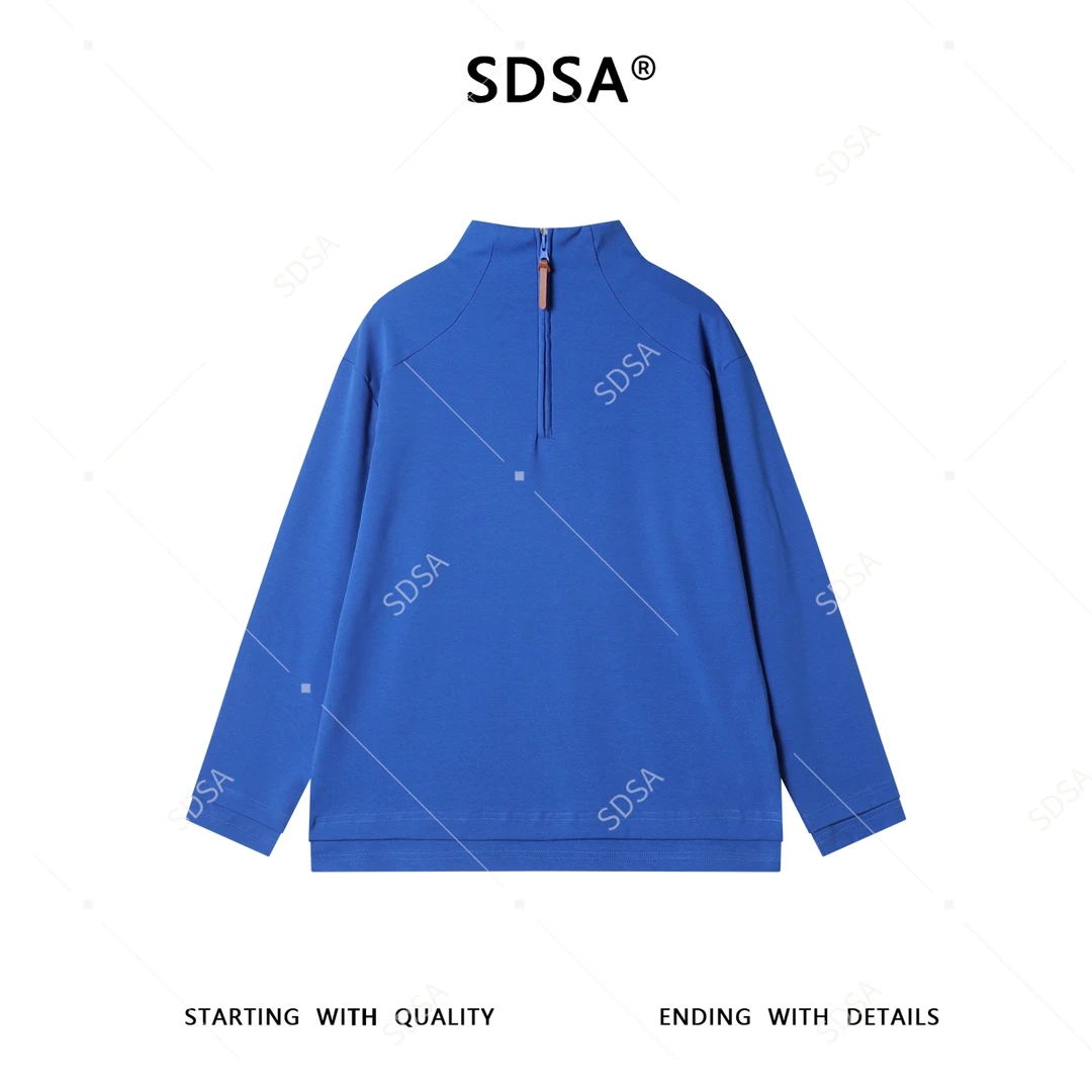 SDSA男士秋冬新款痞帅男装简约假两件拼接半拉链立领长袖T恤百搭