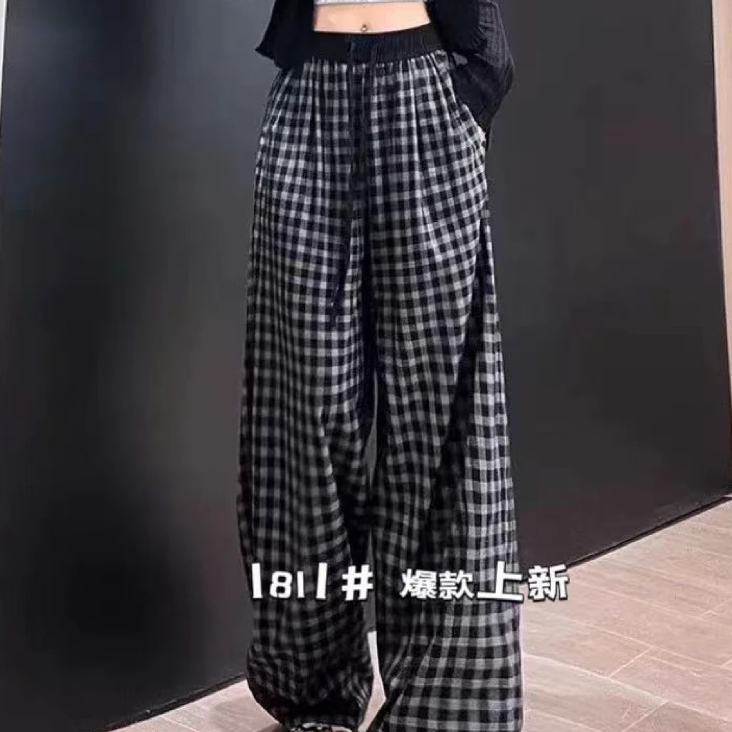 韩版气质洋气格子窄版阔腿休闲裤