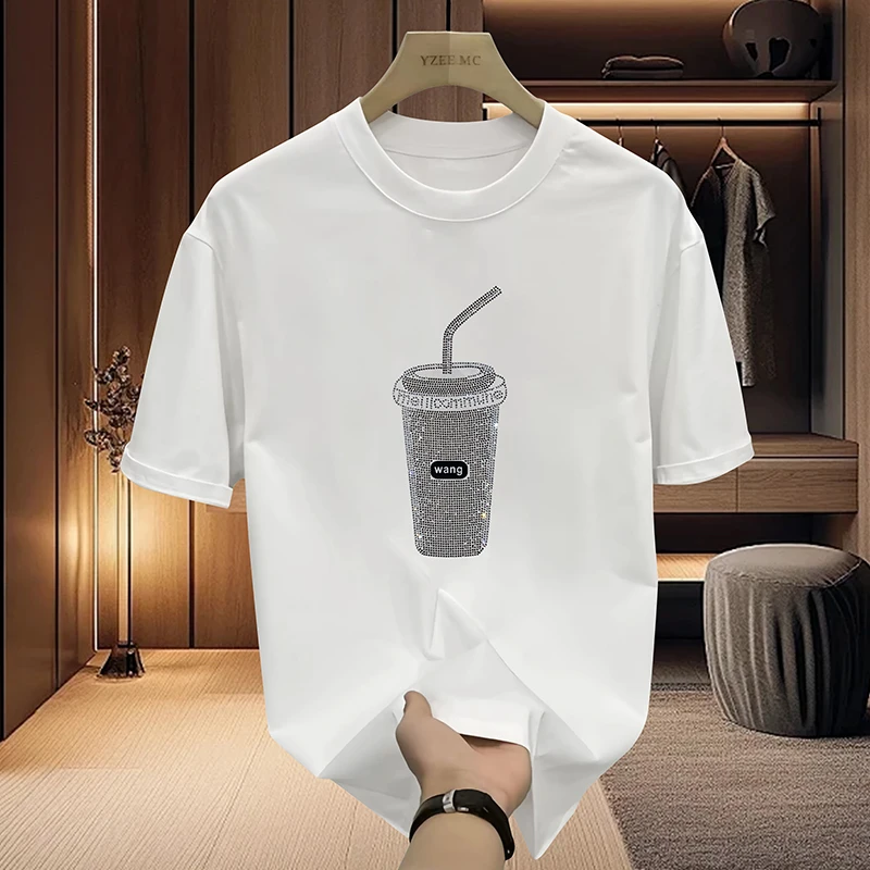 【臻.轻奢男装-烫钻水杯】T2020夏季新款烫钻宽松潮流休闲百搭T恤衫