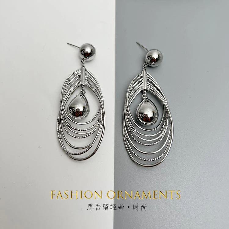铜合金耳饰 1263 金属冷淡风 个性水滴 欧美夸张款耳环