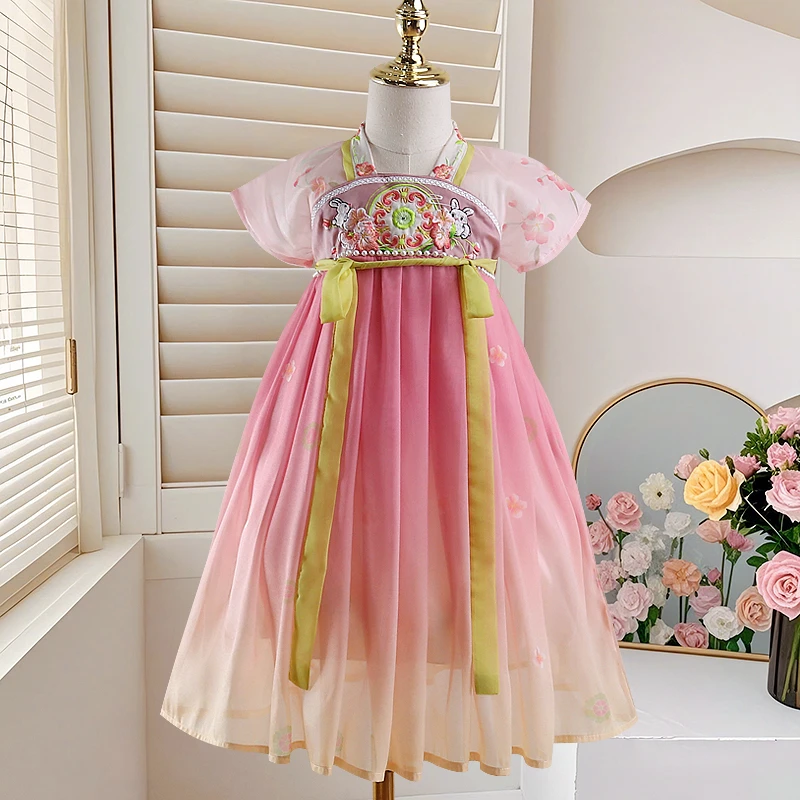 【月兔】短袖汉服夏季女童汉服夏季中国风超仙女古风小女孩仙气