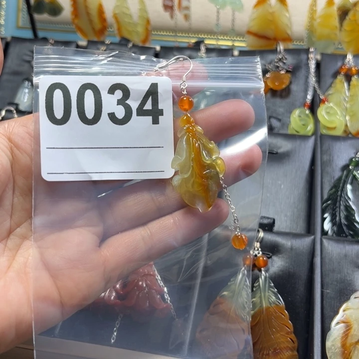 蛇纹石玉合金耳饰鹤*