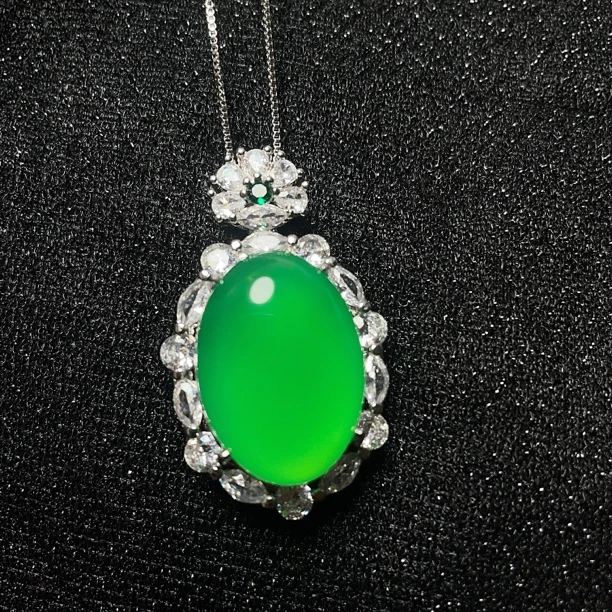 巴西绿玉髓 花朵宝石项链 繁花玉髓锆石项链吊坠锁骨链