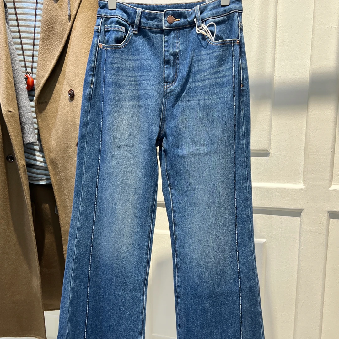 FW花聆海/UT爆款抓绒高腰显瘦大喇叭牛仔裤82318