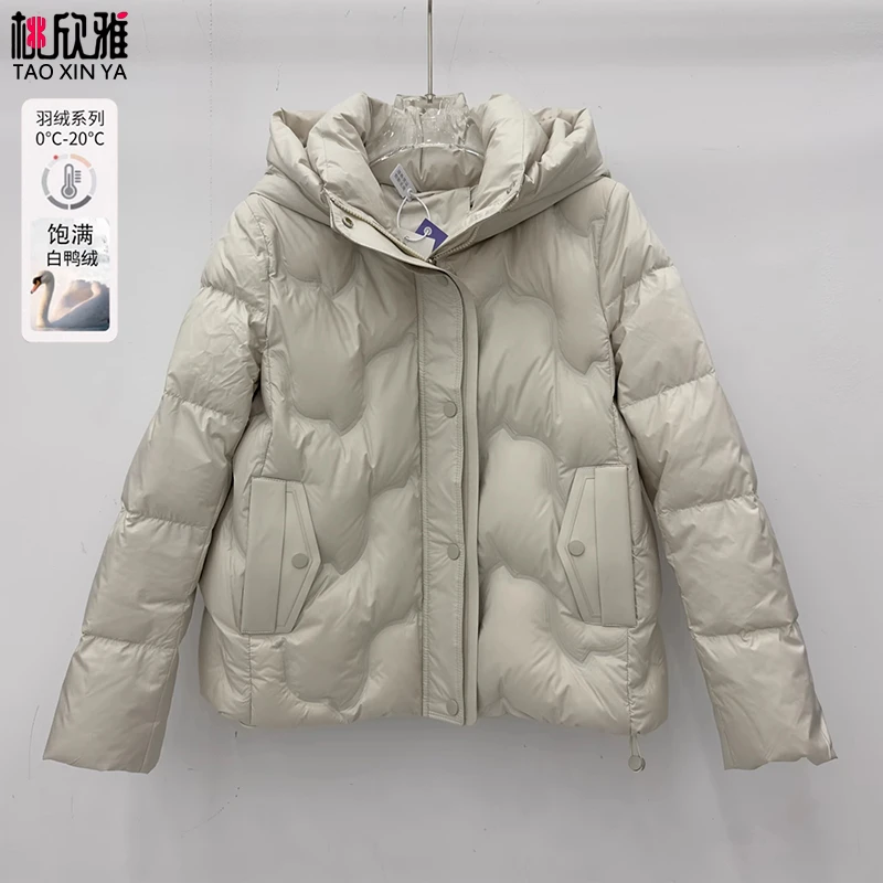 商场同款时尚连帽短款羽绒服女冬季2025新款洋气显瘦简约保暖外套