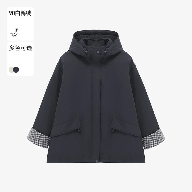 Basic House/百家好冬季加厚连帽保暖户外休闲羽绒服-B06245I6882