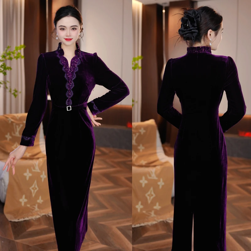 【紫影花间】2025冬季新款收腰显瘦洋气减龄轻奢女人味连衣裙