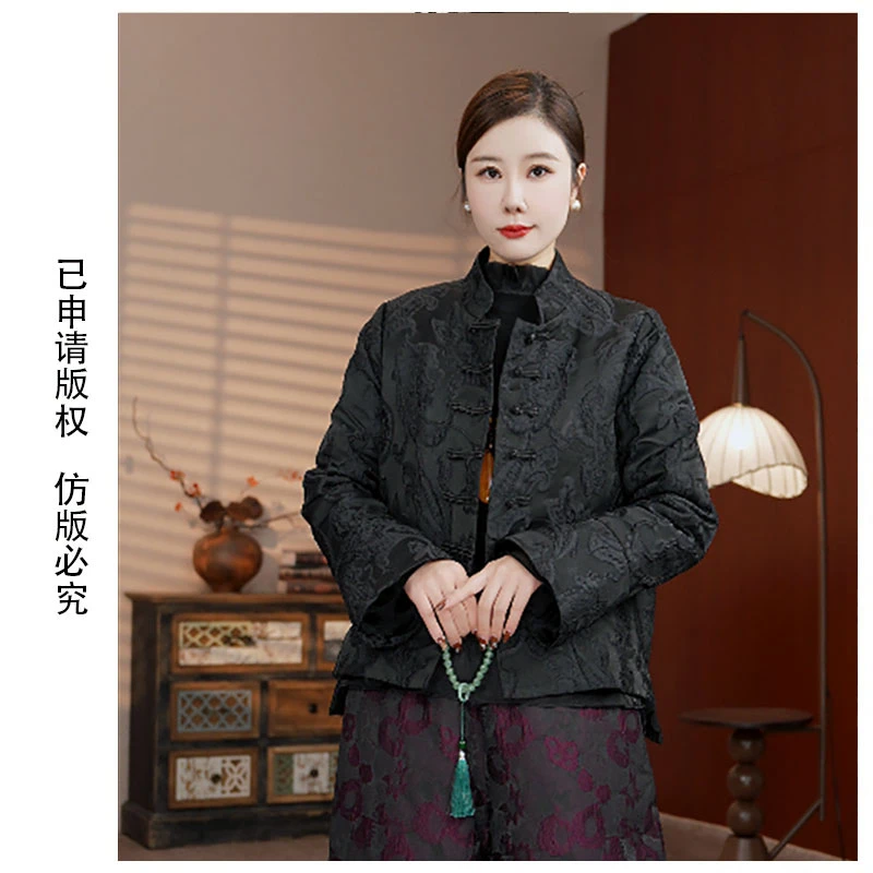 2406-1【矜贵高雅】新中式外套矜贵浮雕提花短上衣秋冬季休闲女装