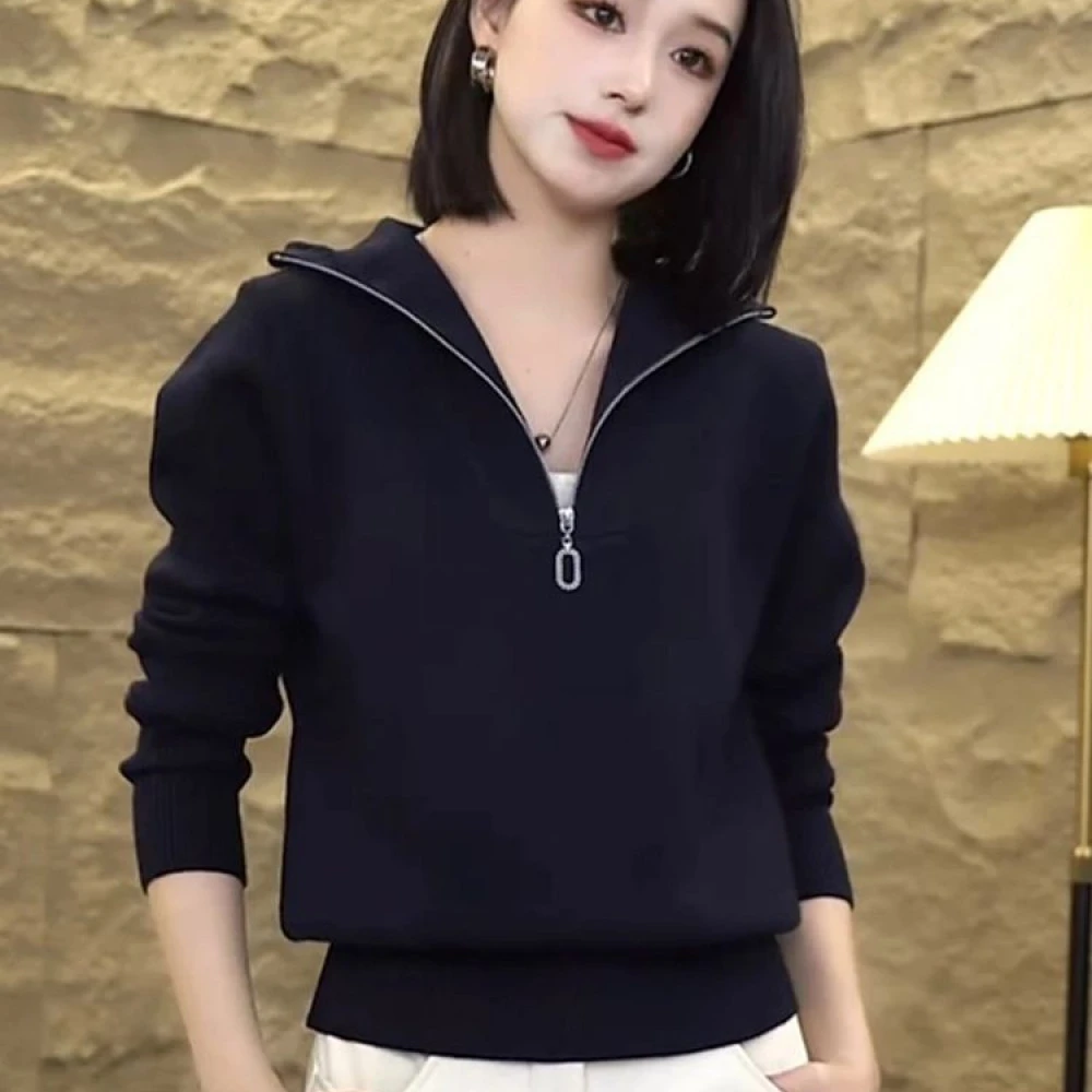 大码时尚针织衫拉链秋冬新款2025上衣女洋气百搭毛衣高档红色上衣