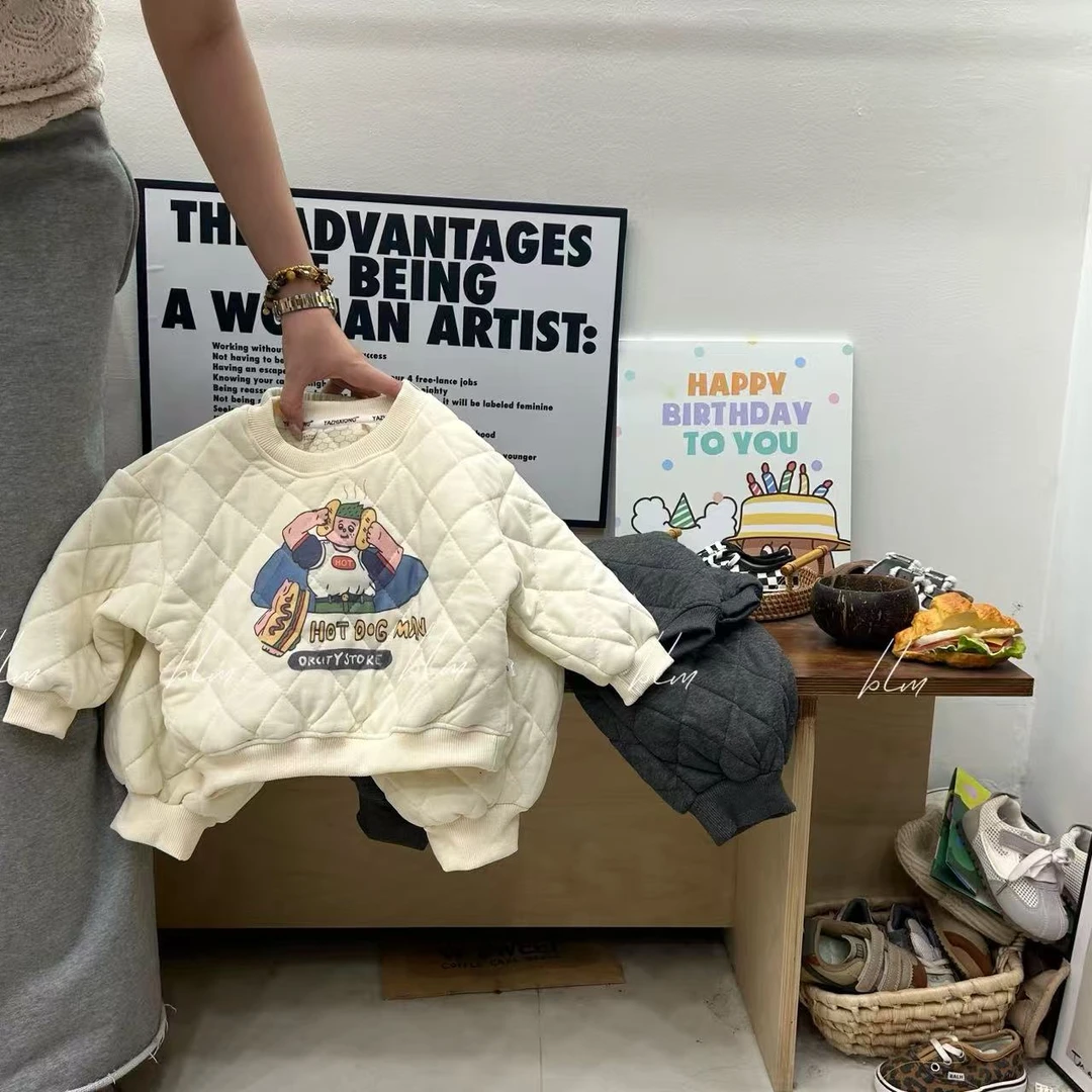 【夹棉加厚】儿童夹棉加厚套装2025冬季新款男女宝宝宽松上衣潮1