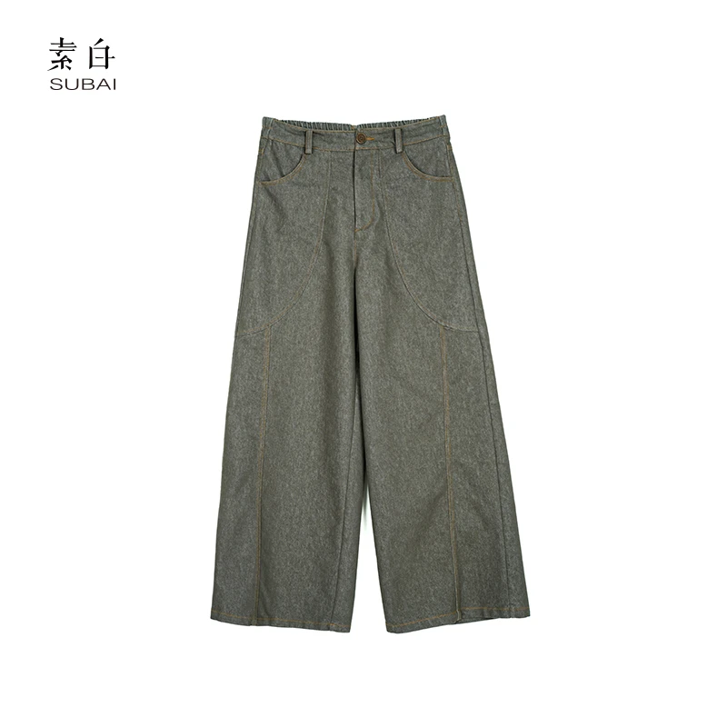 素白【象限重组】工装户外解构时尚舒适高腰直筒牛仔裤SB2411K00746
