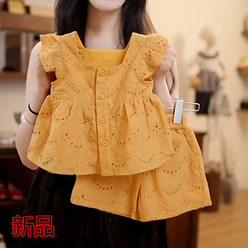 女童套装夏季25新款女孩洋气时髦夏装休闲无袖上衣短裤儿童两件套