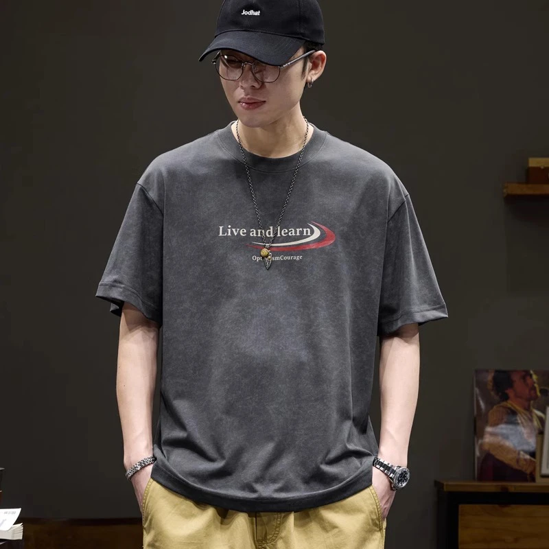 MR.MUDI/穆迪先生美式复古扎染印花短袖T恤男夏新款宽松休闲上衣