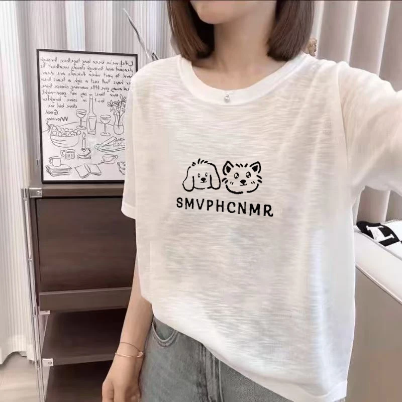 夏季正肩小众新款雪花棉短袖t恤女士洋气休闲显瘦大码女装上衣服