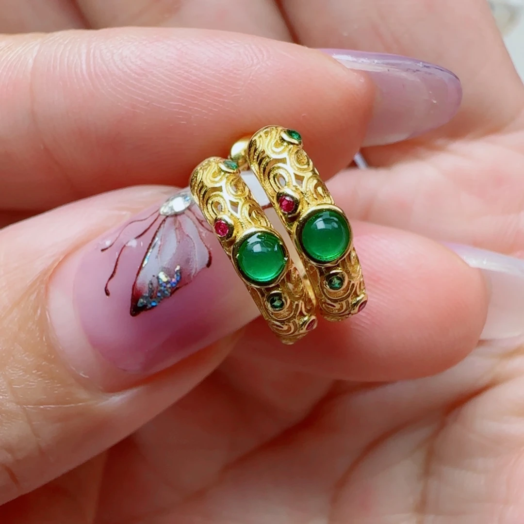 翡翠银S925镶嵌耳饰多样性发一