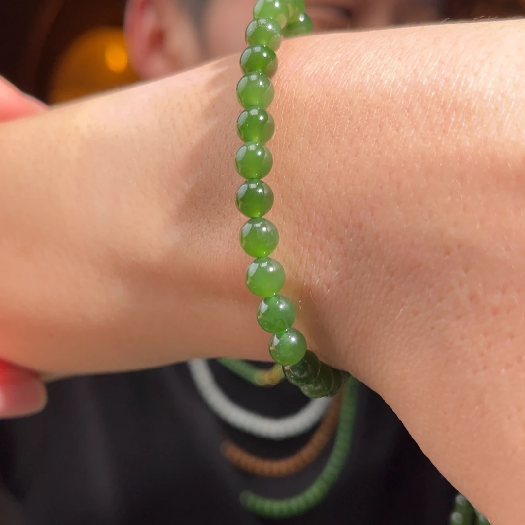 手串未镶嵌和田玉菠菜绿6mm99