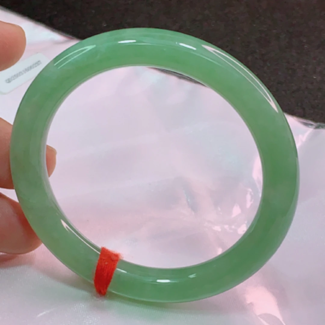 缅甸天然A货翡翠手镯冰种阳绿圆条5253圈口女款翡翠色时尚绿色