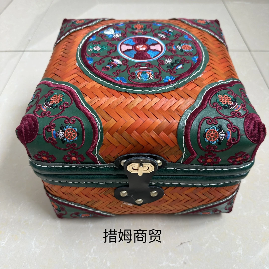 2024款藏式落玛装零食竹筐两个背带两个锁加厚双层携带方便