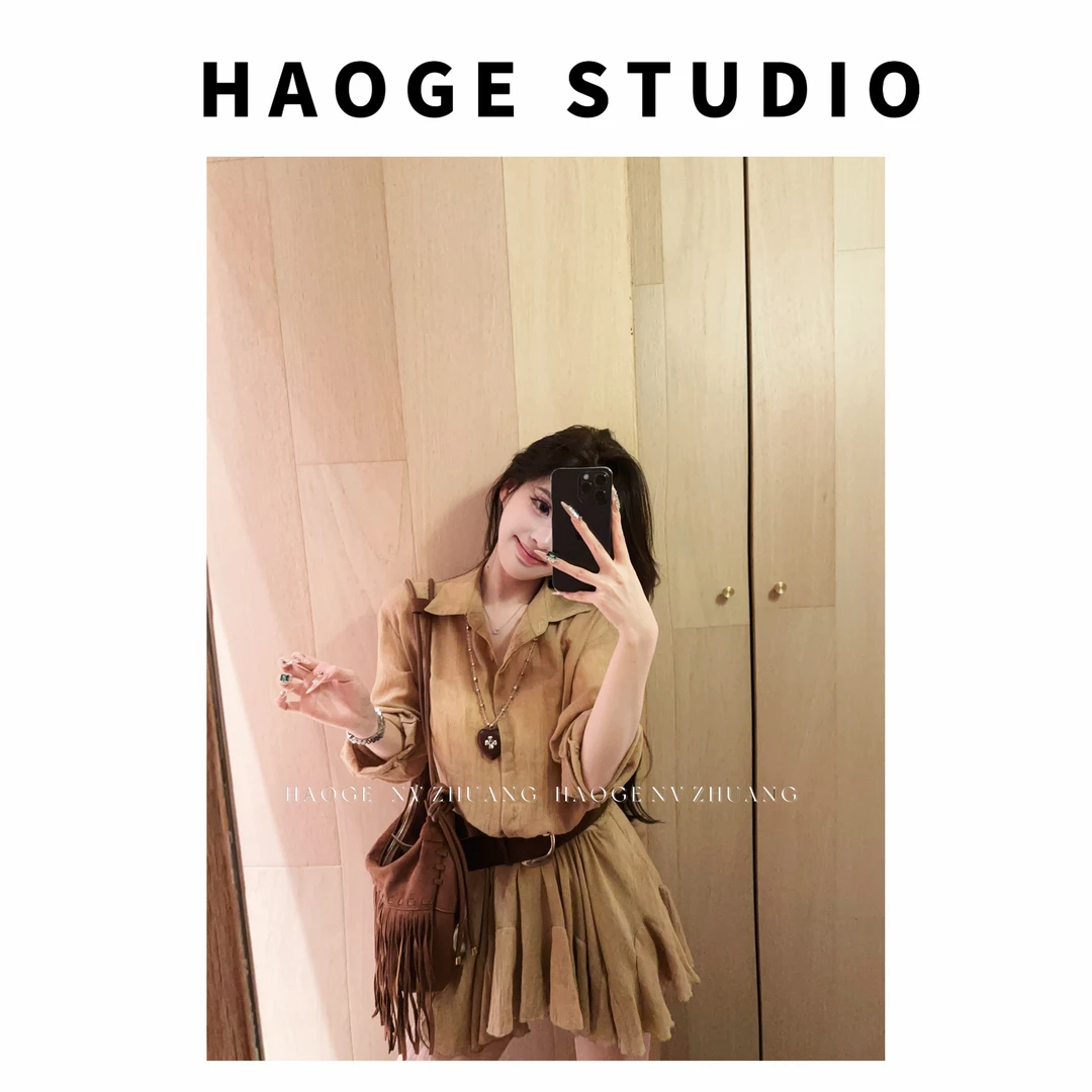 浩哥严选●怀旧美拉德HGX5LYQ2586A连衣裙预（送主图腰带）秋季设计