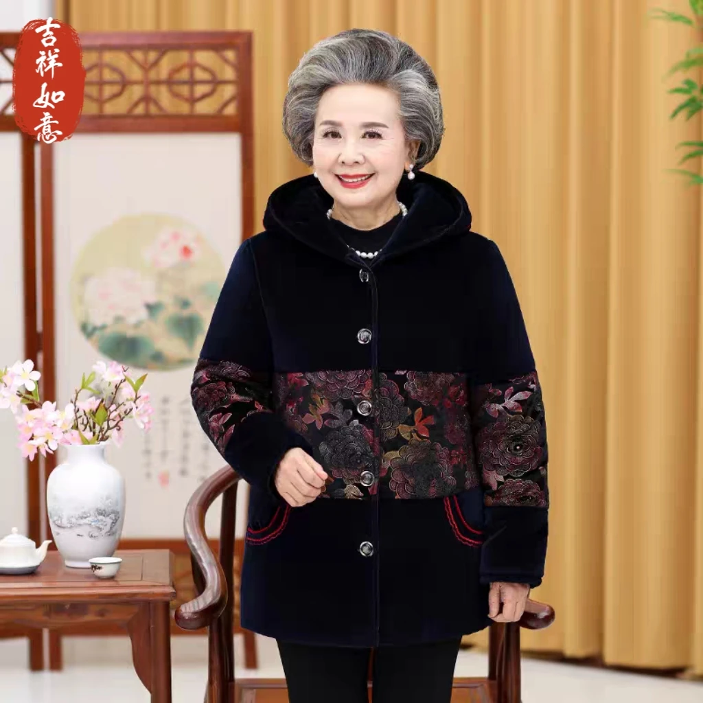 老年人冬装女奶奶装棉衣加绒加厚60老太太棉袄70岁80妈妈冬季外套