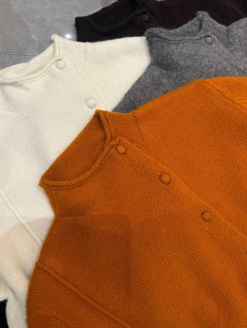 南瓜侧扣~巨软显白不挑人！加厚冬季外套宽松针织衫毛衣女装上衣VV