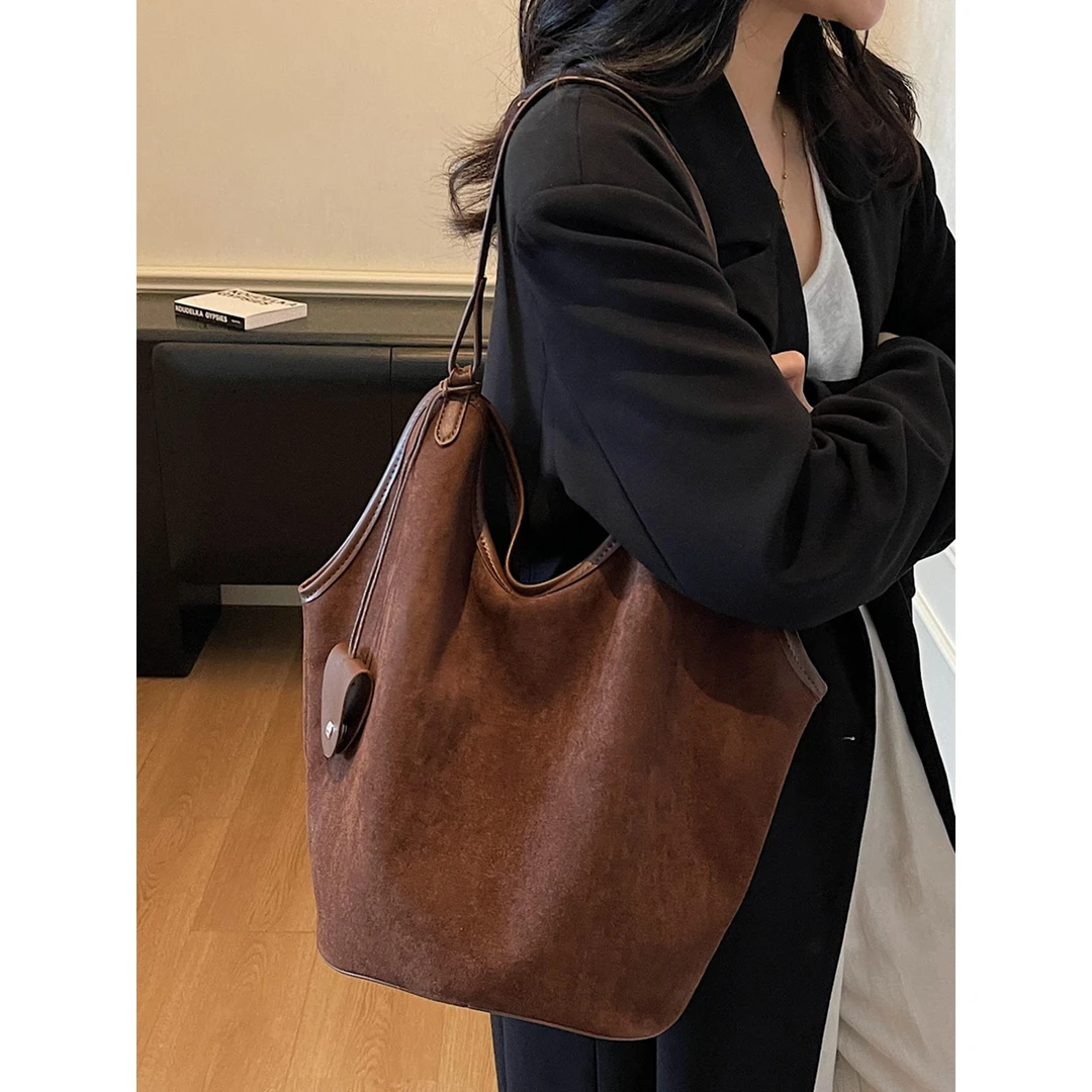 复古大容量包包女秋冬新款百搭麂皮绒托特包慵懒松弛感通勤单肩包