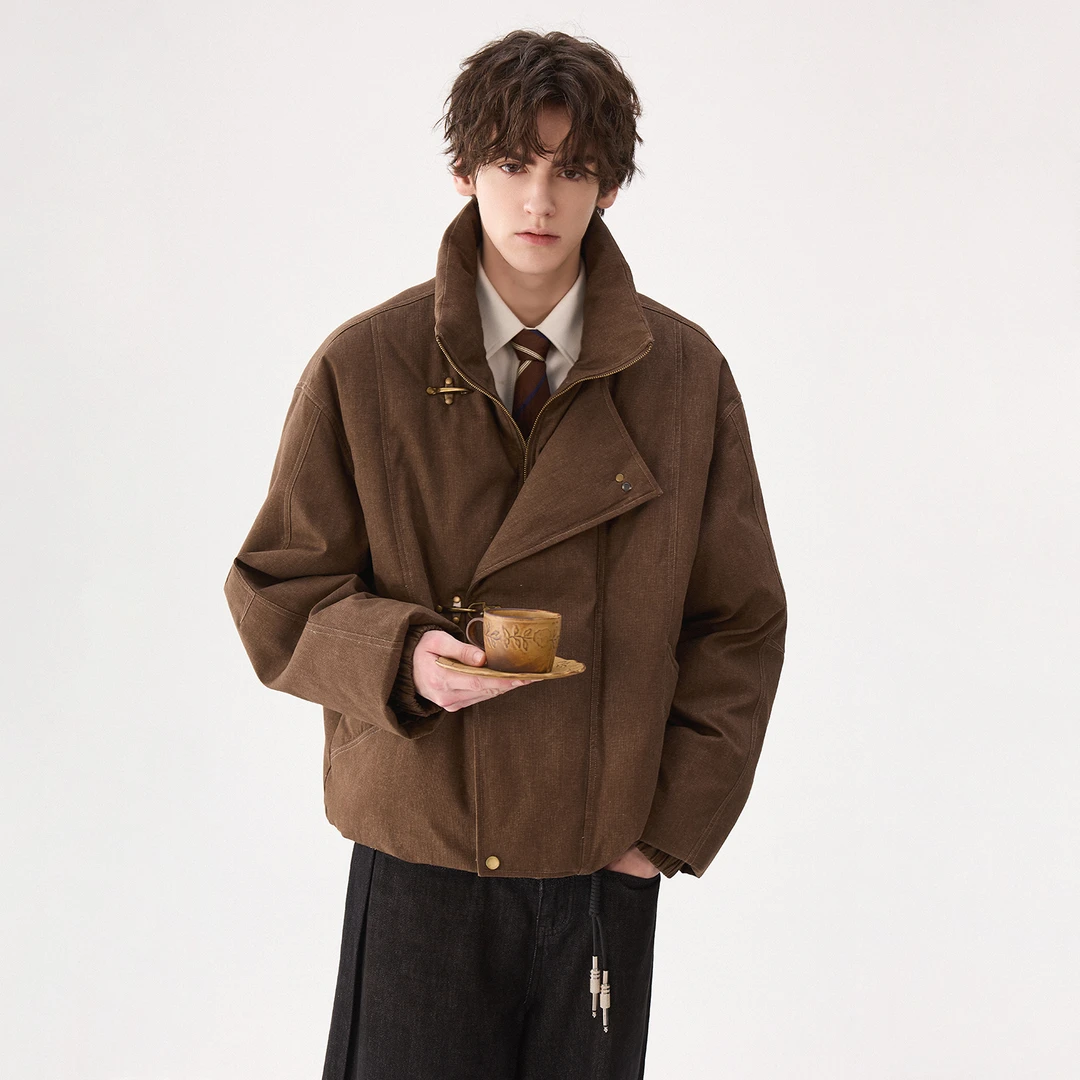 CHICERRO西西里男装飞机扣翻领短款棉服外套百搭休闲复古宽松秋冬