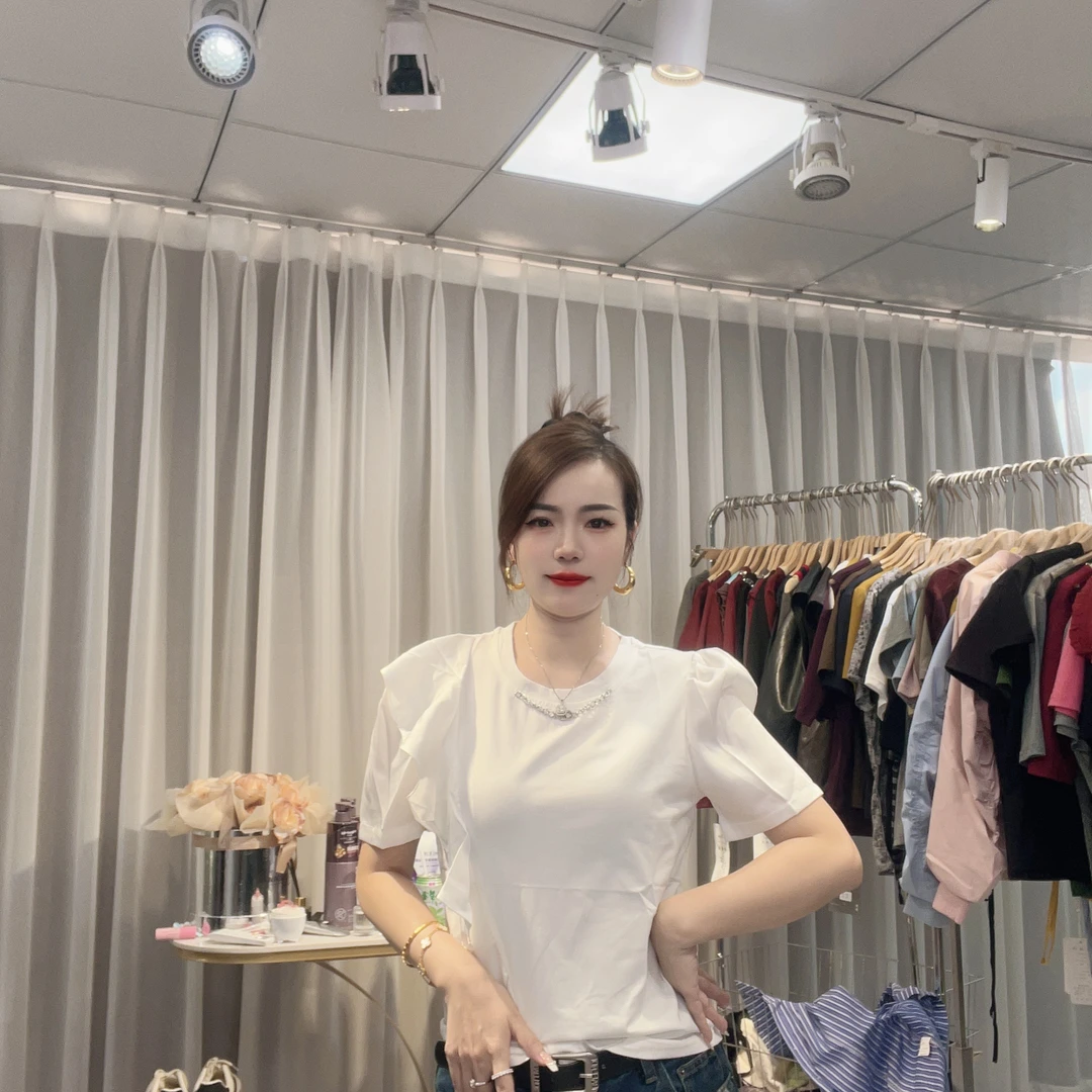 大美小美 微胖MM（现货福利）链条泡泡袖T恤女士