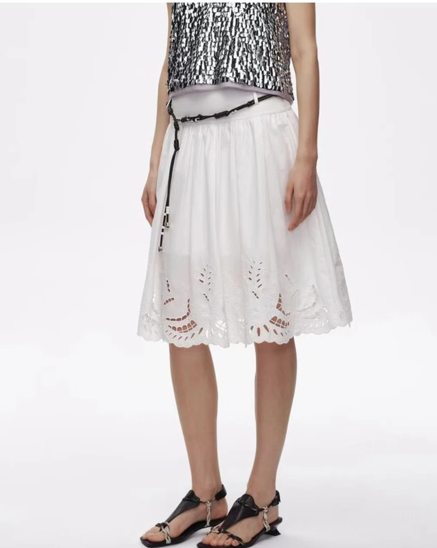 AVVENN设计师款镂空夏季休闲白色半裙