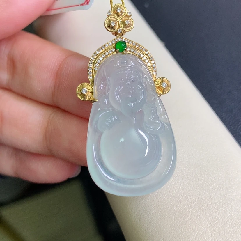 【闪购商品】翡翠颈饰18K金镶嵌财神