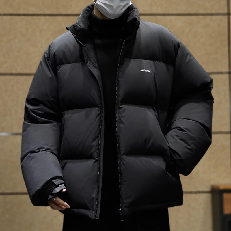 80白鸭绒高绒量冬季加厚保暖立领羽绒服男情侣面包服短款羽绒外套