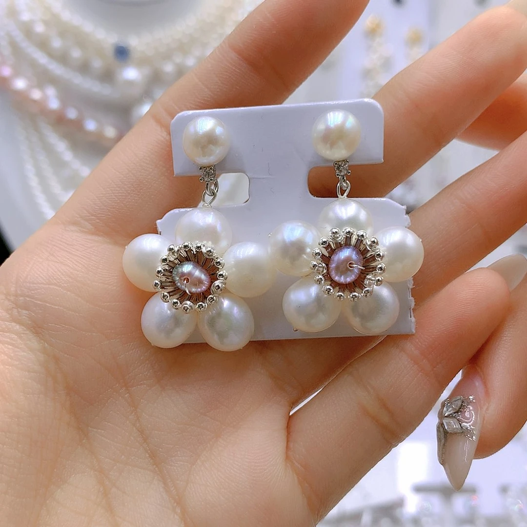 银S925镶嵌耳饰淡水珍珠