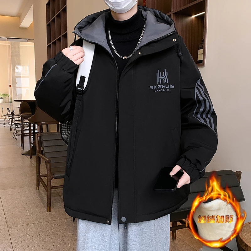 2025年秋季男新款时尚休闲百搭帅气宽松连帽户外加绒夹克