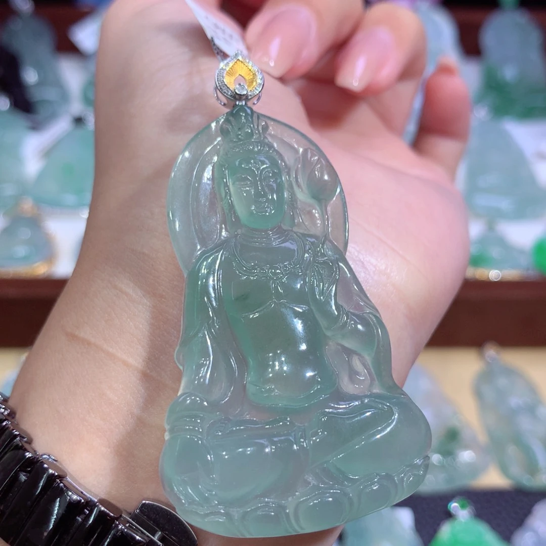 吊坠(不含链)18K金镶嵌翡翠