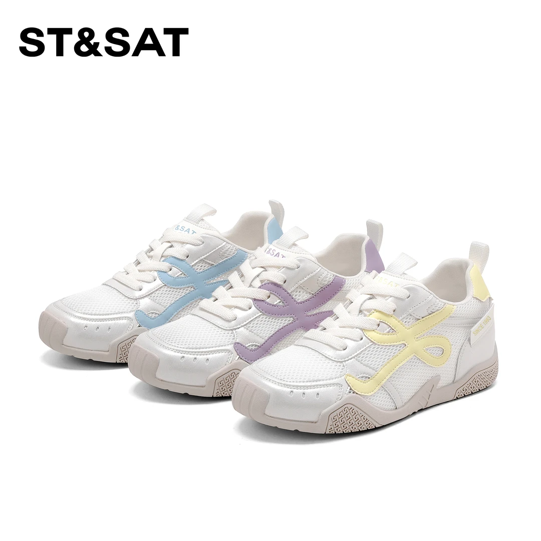 St&Sat/星期六5cm夏款女士2025网面透气简约百搭厚底系带阿甘鞋