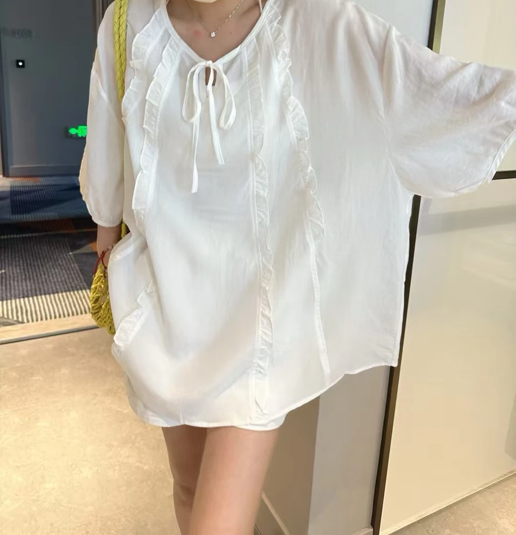 2025夏款宽松大版简约气质显瘦小衫小众上衣夏季白色