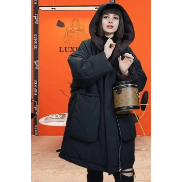 2024年冬季新款欧韩站显瘦减龄休闲两面穿连帽棉服