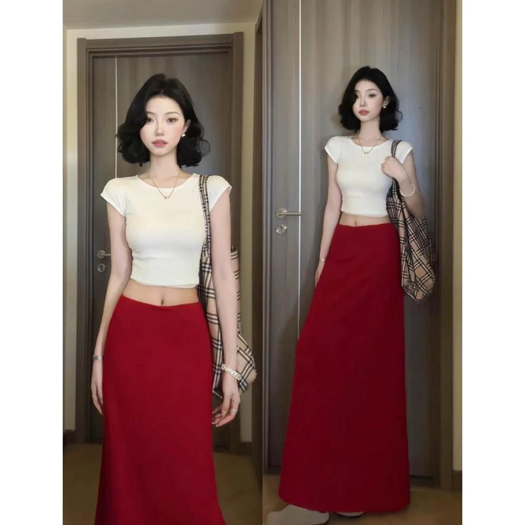 MARIE.COCO夏季穿搭盐系轻熟小个子修身显瘦白色上衣半身裙两件套