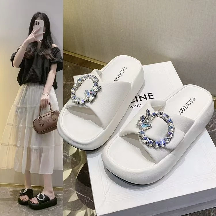 厚底拖鞋夏季外穿新款蝴蝶结沙滩凉拖鞋外出百搭一字拖配裙子凉鞋