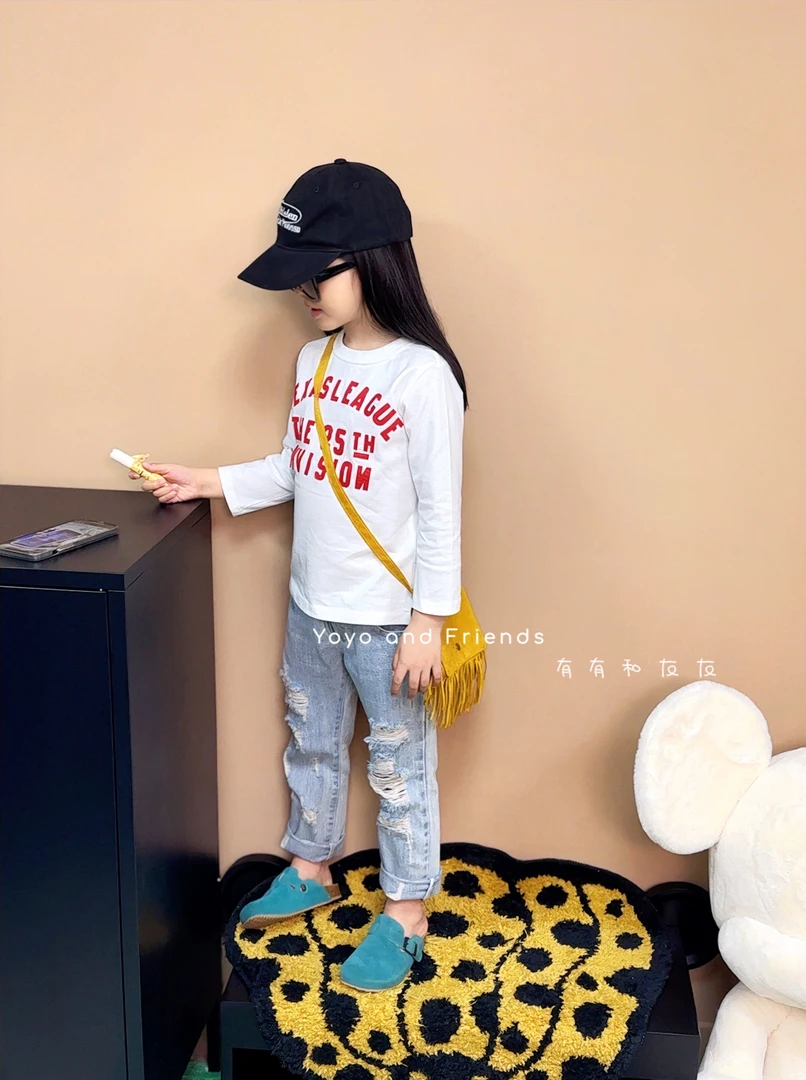 有有家·男女童高品质春夏款百搭日系中古星星卡通印花圆领长袖T恤