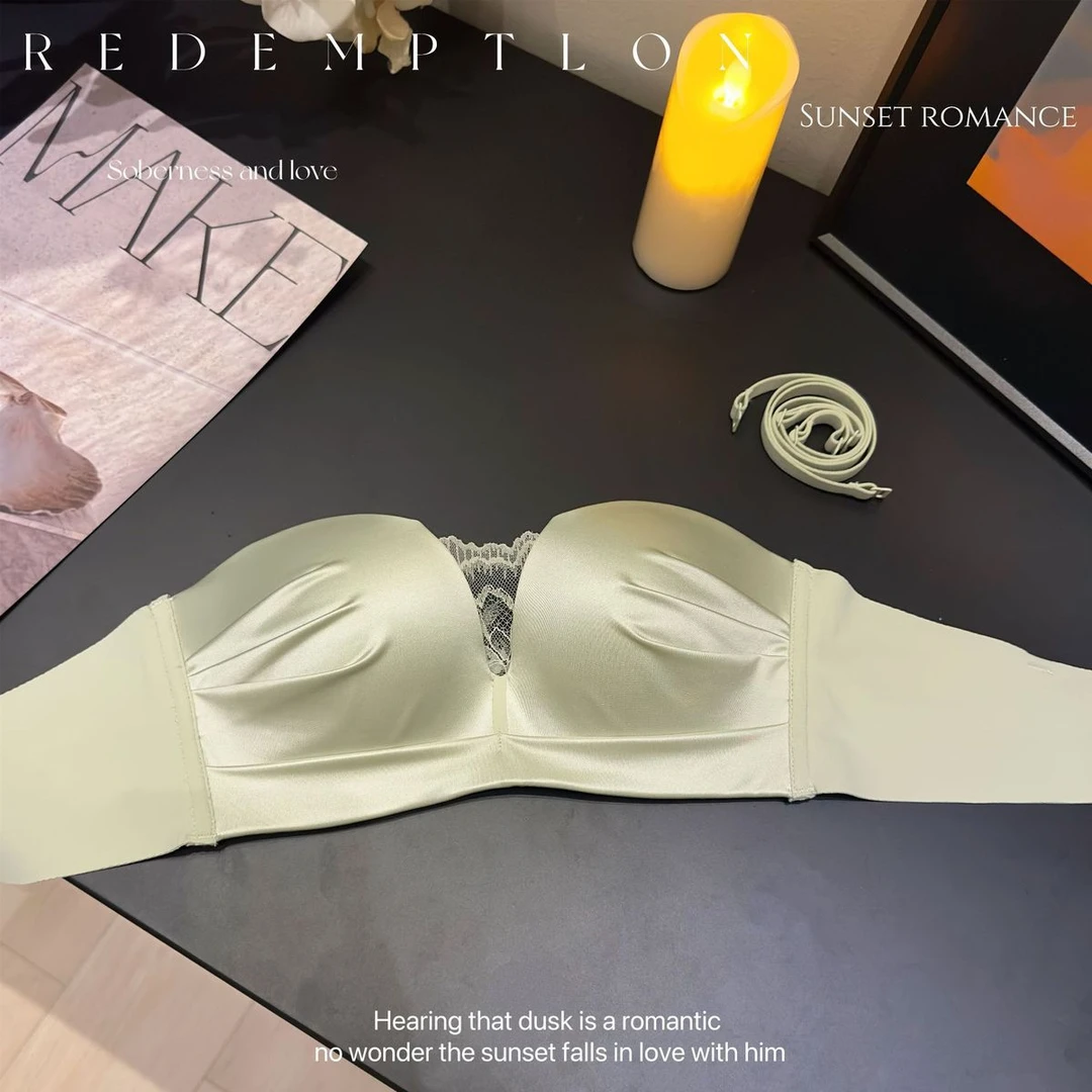 绸缎抹胸无痕半杯无肩带内衣小胸聚拢显大无钢圈收副乳女士文胸罩