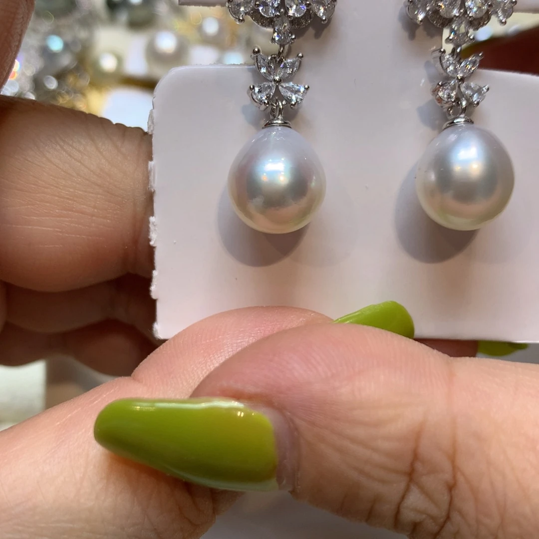银S925镶嵌海水珍珠耳饰