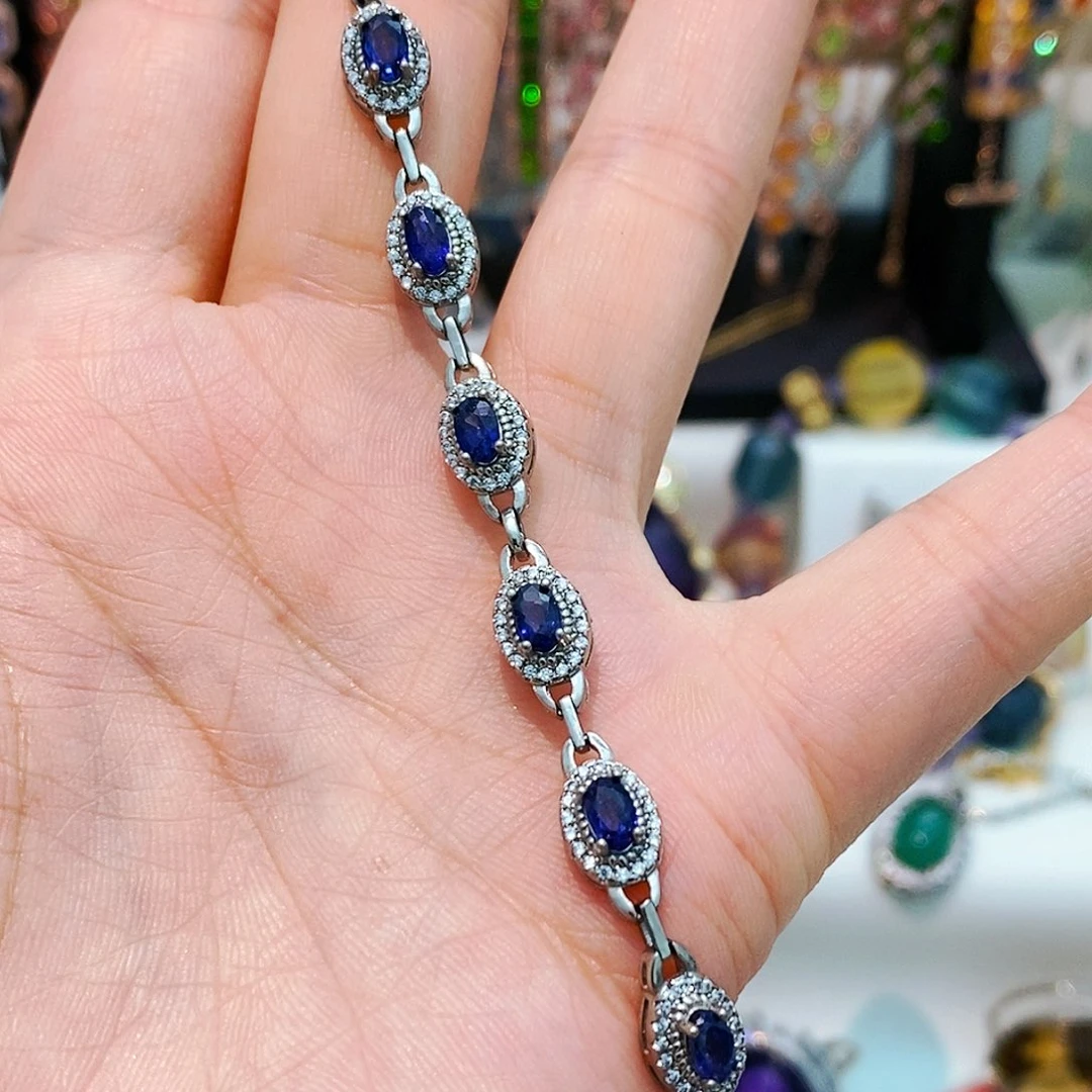 蓝宝石手链银S925镶嵌