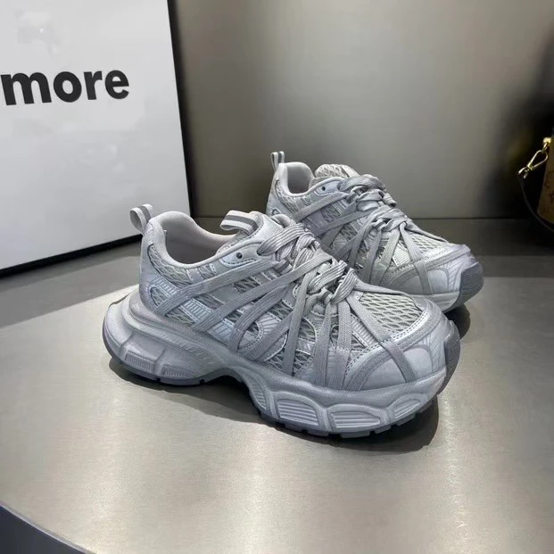 2159厚底绑带老爹鞋女2025春夏新款网面增高透气跑步运动休闲鞋