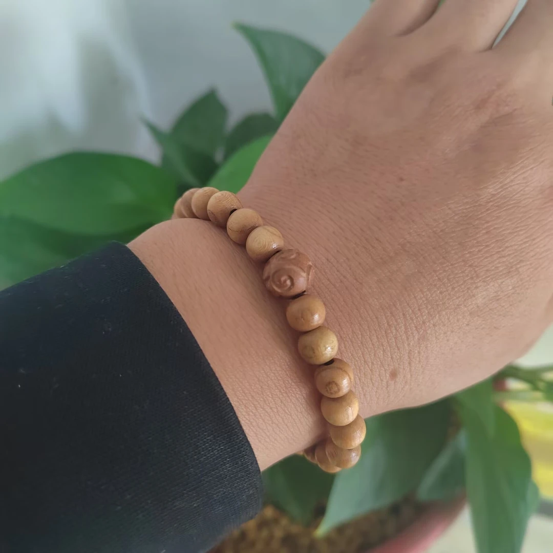 天然野生老桃木配祥云珠子手串护身符男女款木质佛珠手链情侣礼物