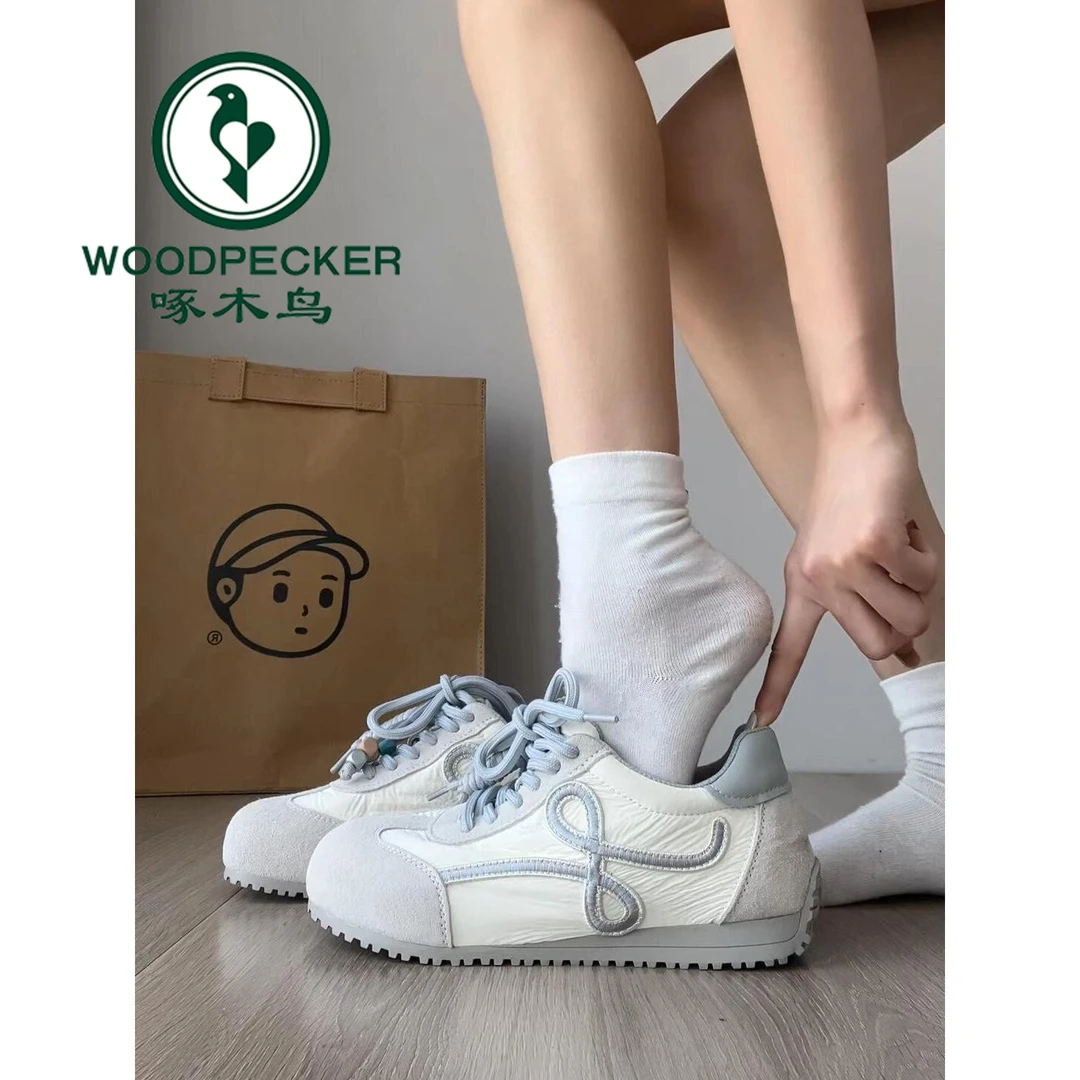 啄木鸟小众圆头丑萌内增高德训鞋女2025新款复古百搭运动休闲板鞋