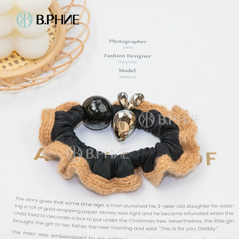 BB.【贝菲】手工高弹力棕黑兔耳朵萝卜钻发圈