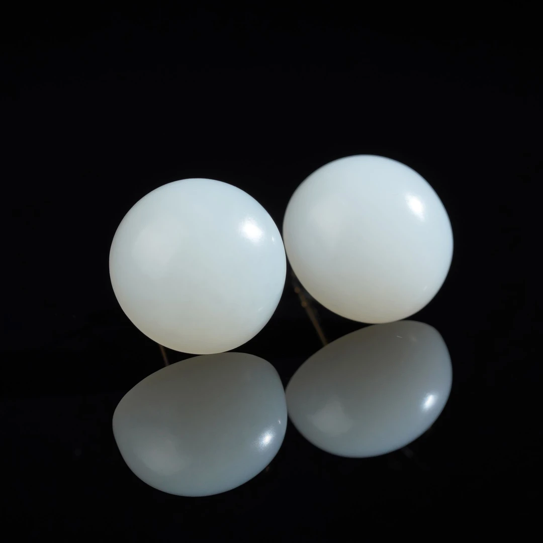 【鹿鸣】皓润 | 18k金和田玉白玉15*7mm圆形耳饰（大号）   G99