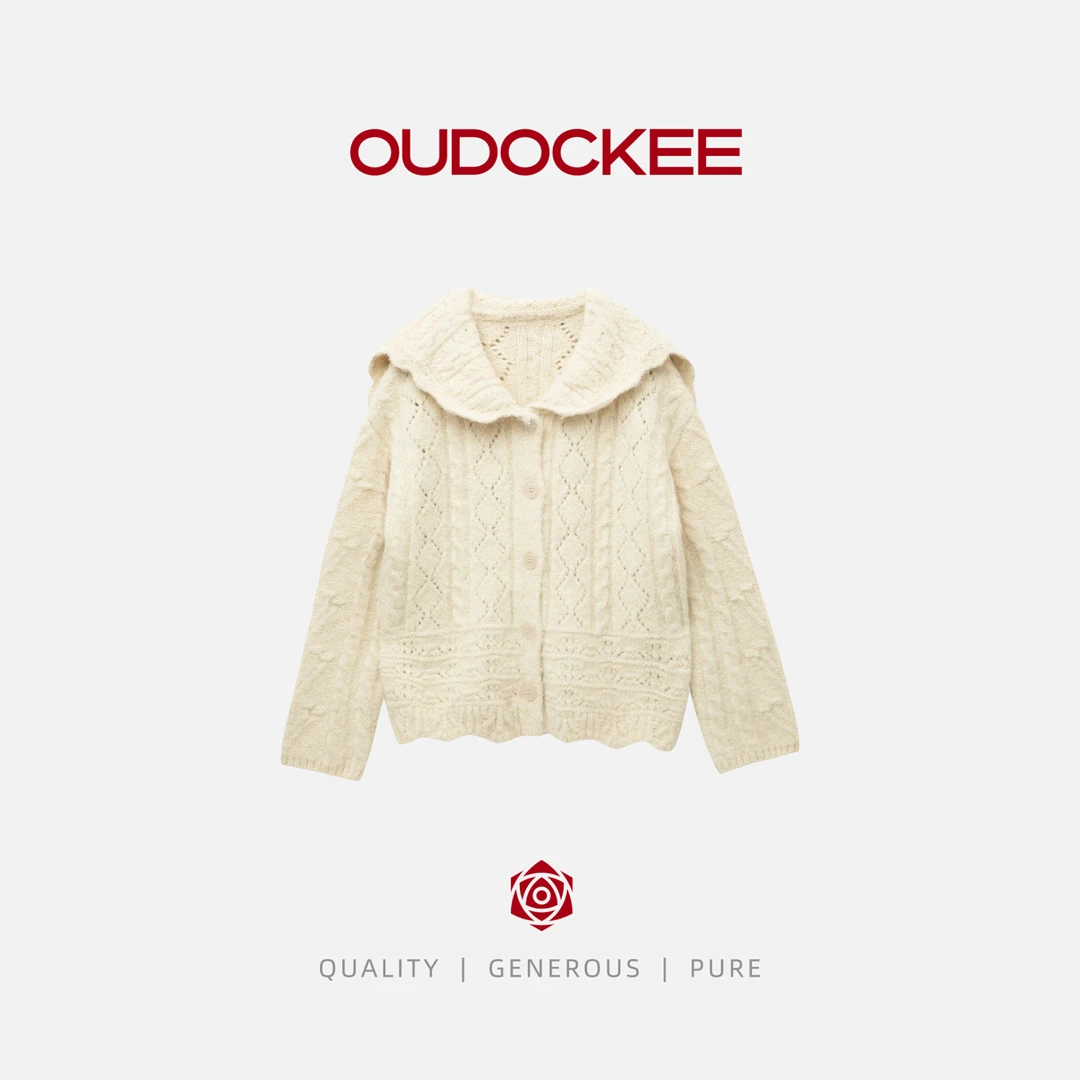 OUDOCKEE 鸥鸥 【绵羊毛】潘多拉 海军领慵懒镂空针织衫 M2503Y545T